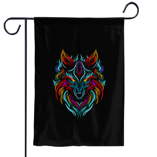 Wolf Tattoo Colorful Garden Flags