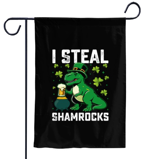 I Steal Shamrocks T Rex Dinosaur St Patrick's Day Garden Flags