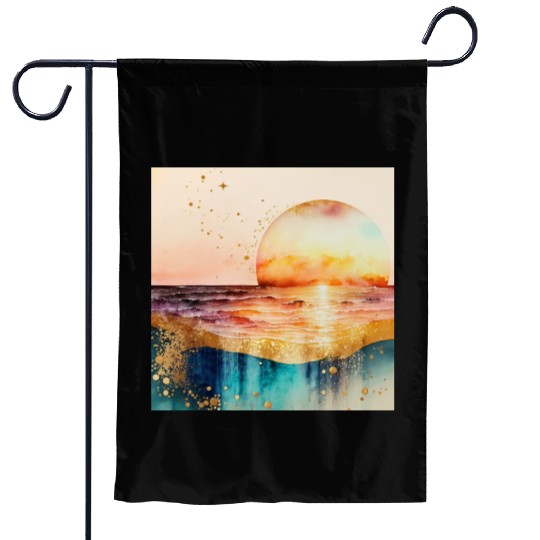Sunset Beach Watercolor Painting Garden Flags