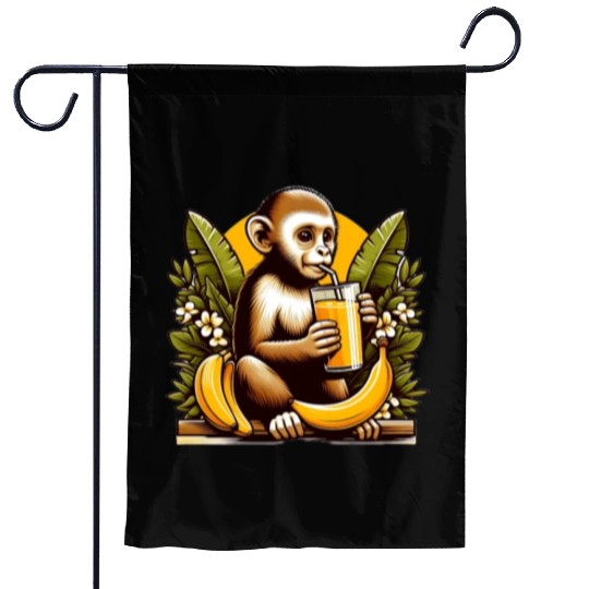 Monkey Sipping Banana Juice Garden Flags