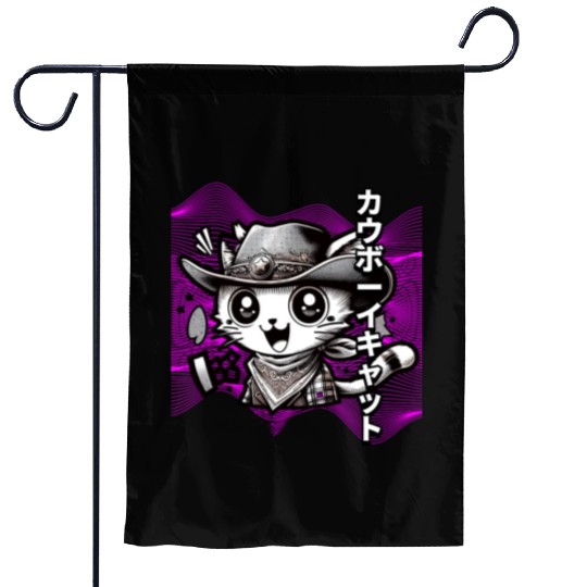 Yeehaw Meow: Manga Cowboy Cat Extravaganza Garden Flags
