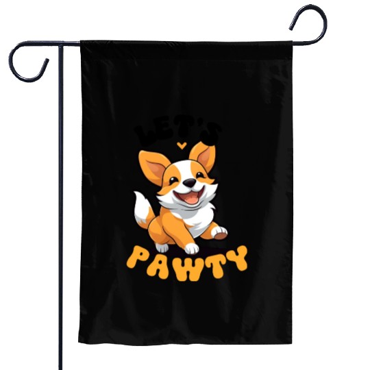 LET'S PAWTY Cute Happy Corgi Dog Garden Flags