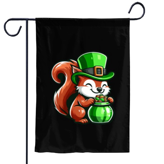 St. Patrick's Day Cute Squirrel Comic Design Garden Flags