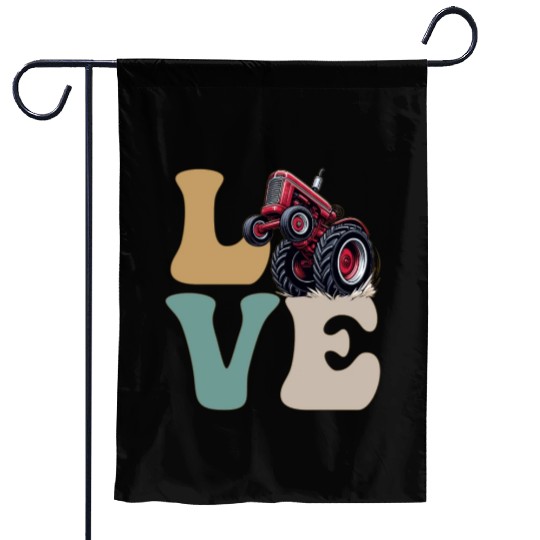 LOVE Tractor Pulling Tractor Driver Farmer Farming Garden Flags