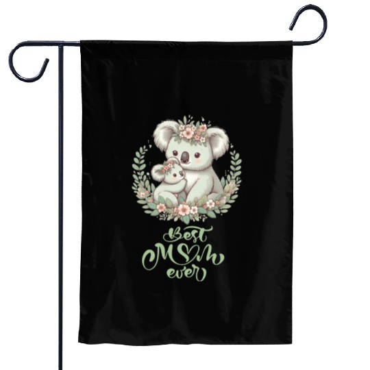 Best Mom Ever Koala Embrace Floral Wreath Garden Flags