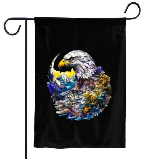 Wilderness Watercolor Forest Moon Eagle Garden Flags