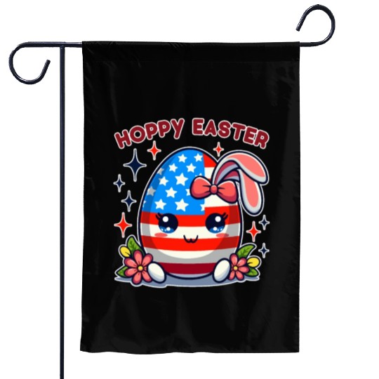 Hoppy Easter - American Flag Easter Egg Bunny Ears Garden Flags