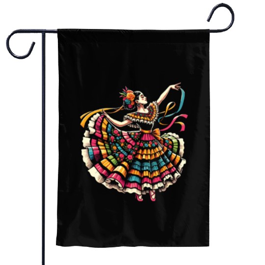 Ballet Folklorico Dancer Mexico Mexican Dance Garden Flags