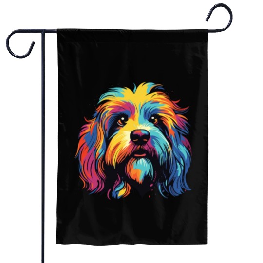 Watercolor Colorful Tibetan Spaniel Garden Flags