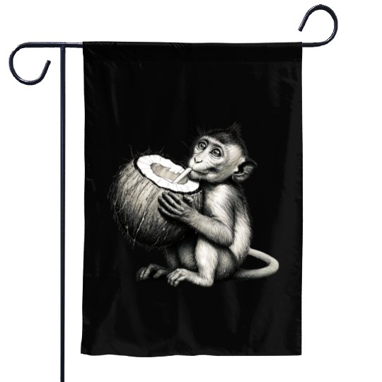 Coconut Milk-Sipping Monkey Garden Flags