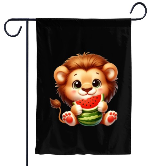 Lion Eating Watermelon Garden Flags