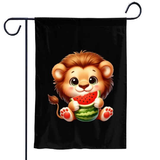 Lion Eating Watermelon Garden Flags