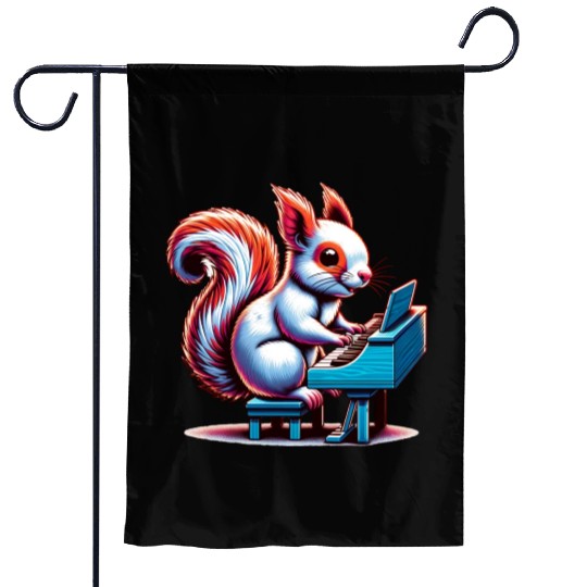 Squirrel Nuts Animal Lover Playing Piano Design Garden Flags