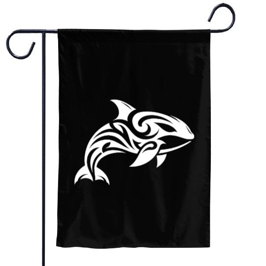 Pretty orca T Tattoo style Garden Flags