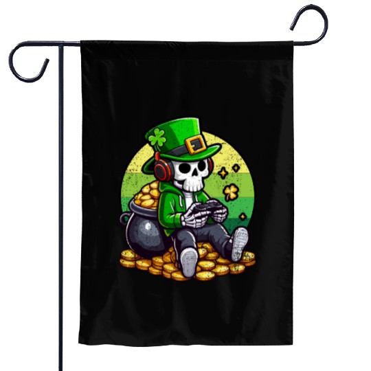 SKELETON IRISH GAMER ST PATRICKS DAY Garden Flags