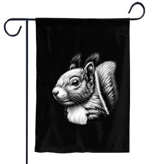 Black White Art Squirrel Animal Lover Garden Flags
