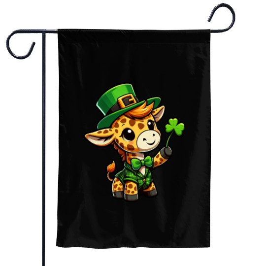 St. Patrick's Day Giraffe Cartoon Garden Flags