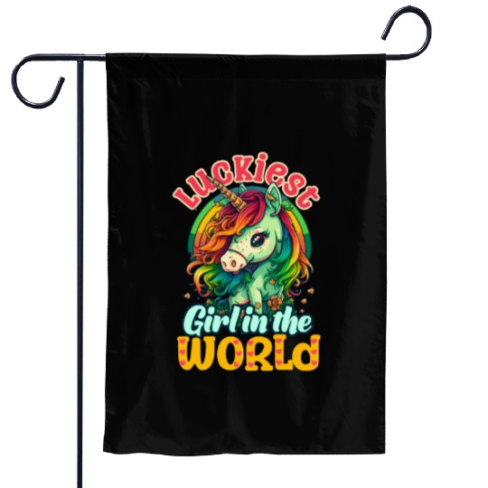 Irish Unicorn St Patricks Luckiest Girl World Garden Flags