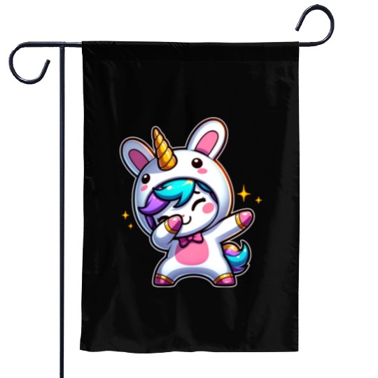 Cute Kawaii Dabbing Unicorn Wearing Easter Bunny Garden Flags