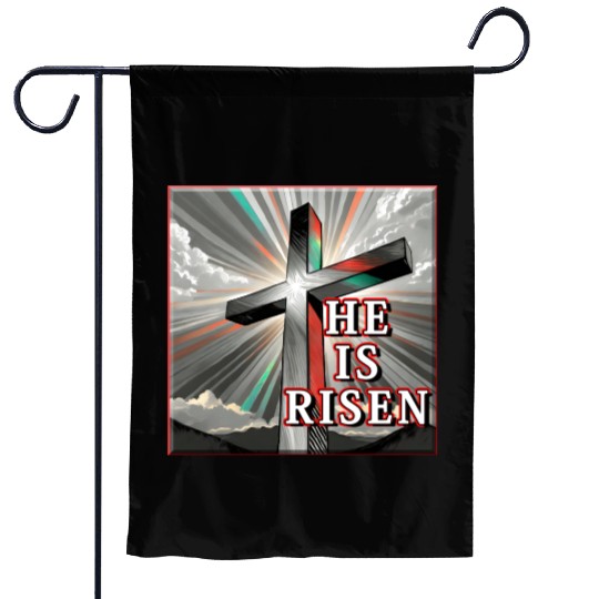 Cross, He is Risen - 2 Garden Flags
