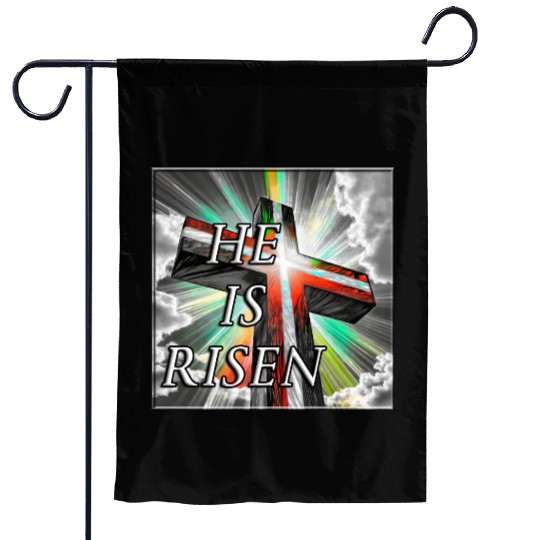 Cross, He is Risen - 1 Garden Flags