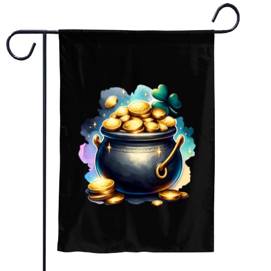 Saint Patrick's Day Gold Pot With Clover Garden Flags