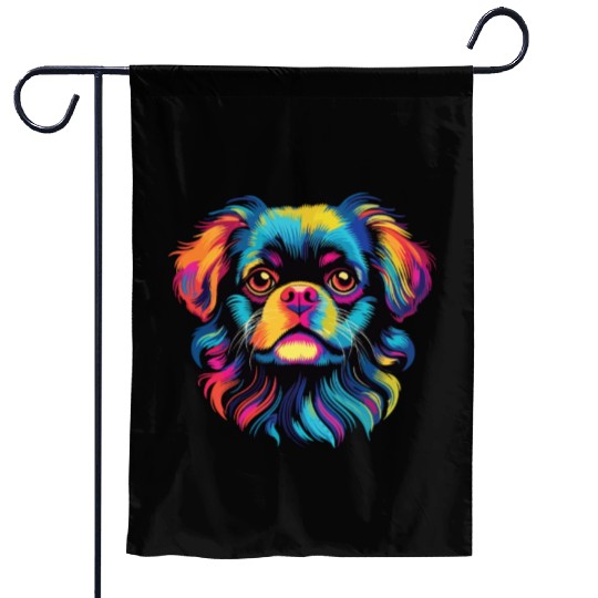Watercolor Colorful Tibetan Spaniel Garden Flags