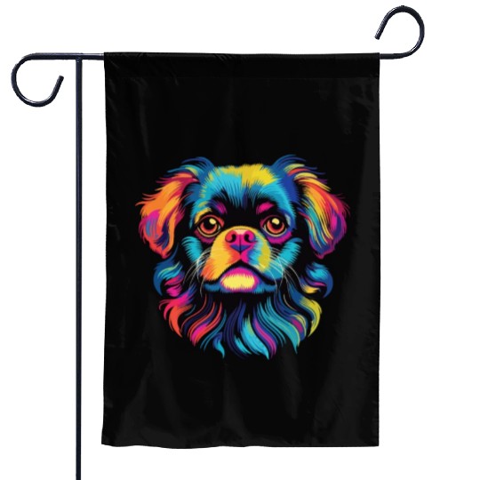 Watercolor Colorful Tibetan Spaniel Garden Flags