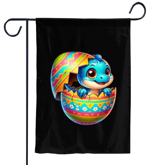 Easter Egg Dino T-Rex Hatching Colorful Cartoon Garden Flags
