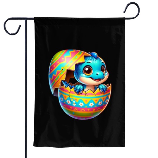 Easter Egg Dino T-Rex Hatching Colorful Cartoon Garden Flags