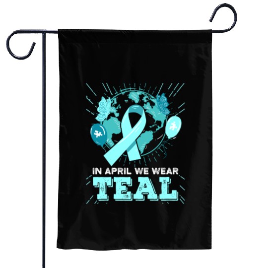 Sexual Assault Awareness Teal Ribbon With Cat Garden Flags