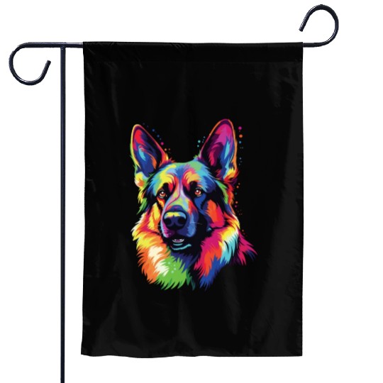 Watercolor Colorful German Shepherd Garden Flags