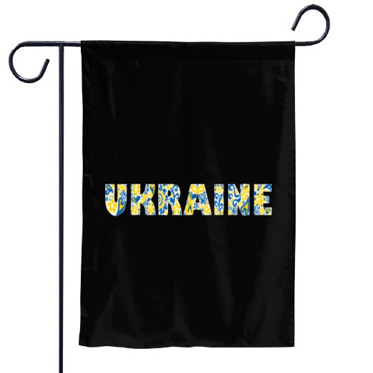 Folk art lettering Ukraine in national flag colors Garden Flags