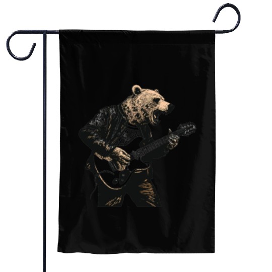 Grizzly Bear Playing Guitar Garden Flags