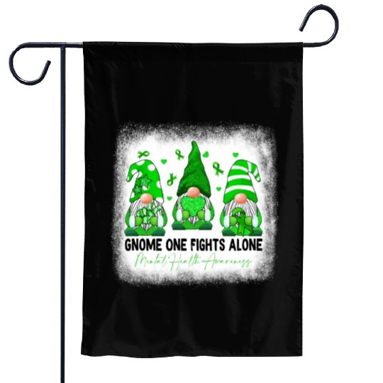 Gnome Mental Health Awareness Green Ribbon Garden Flags