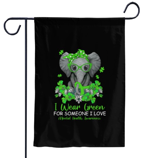 I Wear Green Cute Elephant Mental Health Awareness Garden Flags
