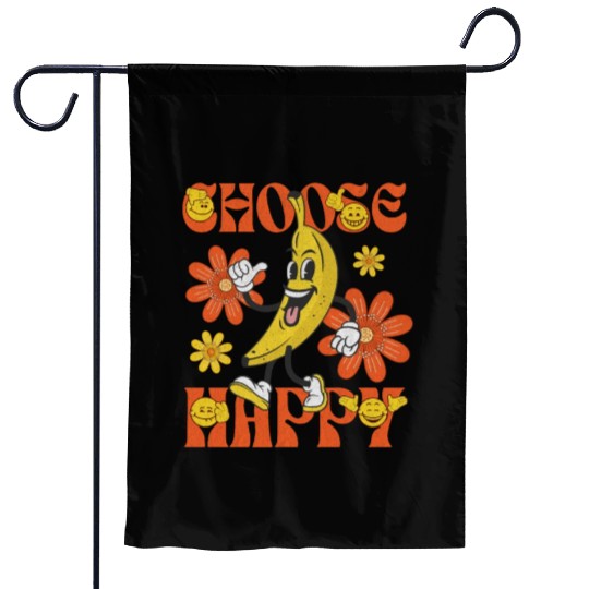 Choose Happy Retro Banana Mascot Garden Flags