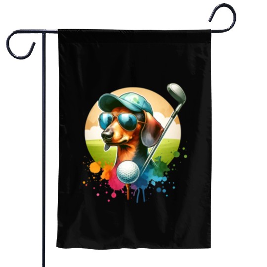 Cool Golf Player Dachshund Wiener Dog Design Garden Flags