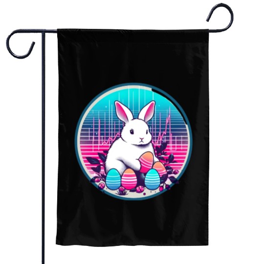 White Easter Bunny with Eggs Garden Flags