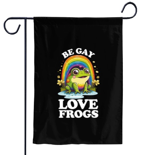 Be Gay Love Frogs Funny LGBTQ Pride Rainbow Retro Garden Flags