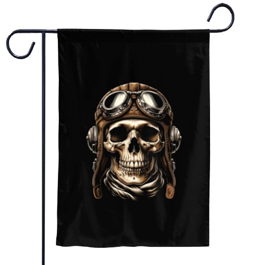 Vintage Aviator Skull Garden Flags