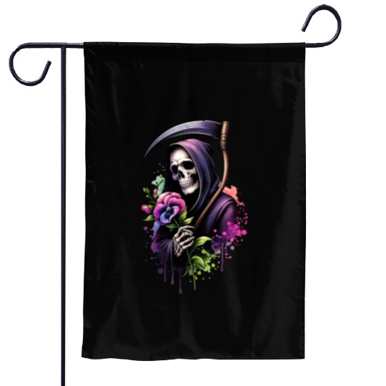 Grim Reaper Holding Sweet Pea flower Garden Flags