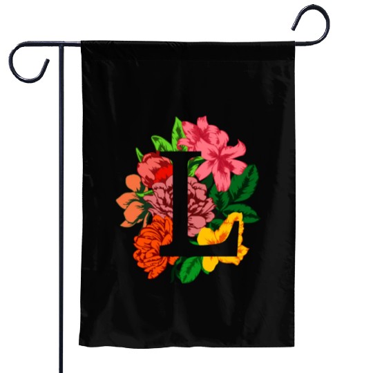 Capital letter L monogram with peony, lily flowers Garden Flags