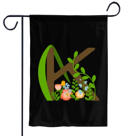 Capital letter K monogram and wildflowers Garden Flags