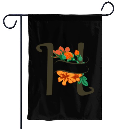 Capital letter H monogram with roses and lily Garden Flags