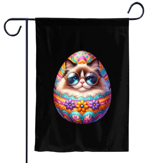 Ragdoll Cat in Easter Egg Design Garden Flags