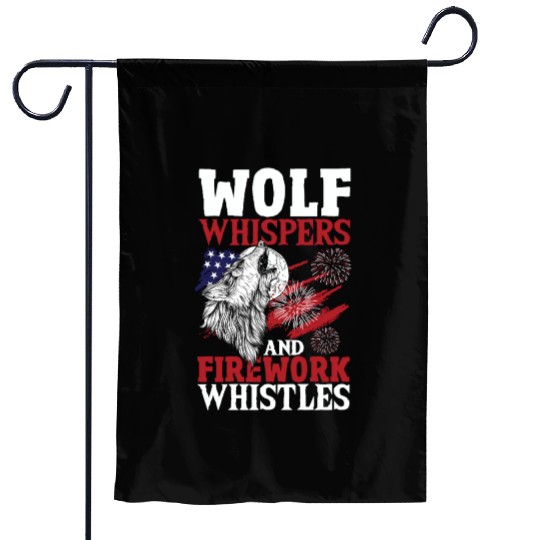 Howling Wolf White Stars Red Stripes American Garden Flags