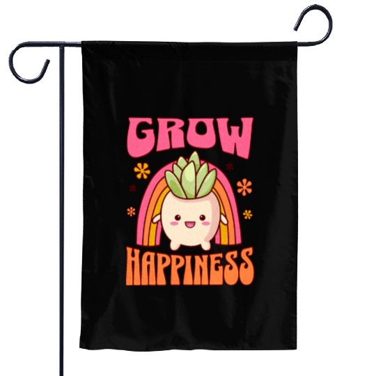GROW HAPPINESS Colorful Cute Gardener Garden Flags