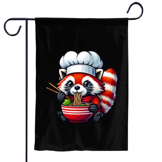 Kawaii Anime Red Racoon Eat Japanese Ramen Noodles Garden Flags