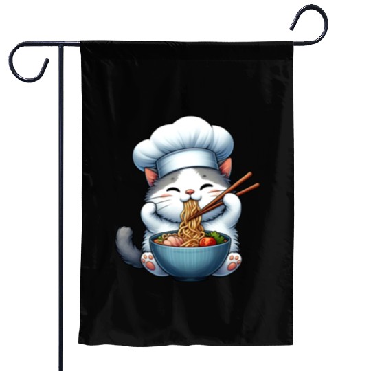 Kawaii Anime Whimsical Cat Japanese Ramen Noodles Garden Flags